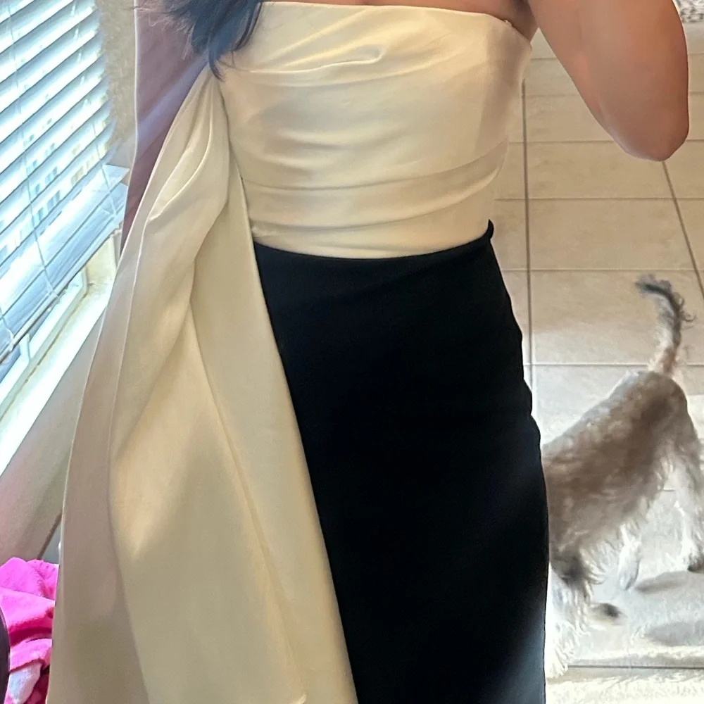 Solace London Strapless Black and White Dress - Picture 5 of 6